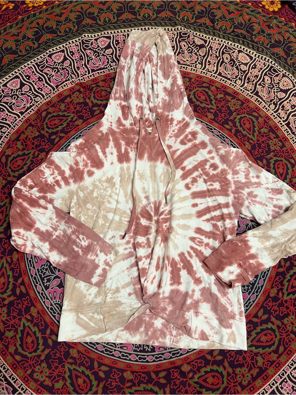 C&C Tie-Dye Hooded Pullover Sweatshirt - Pink & Cream size S